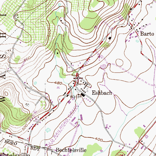 Topographic Map of Eshbach, PA