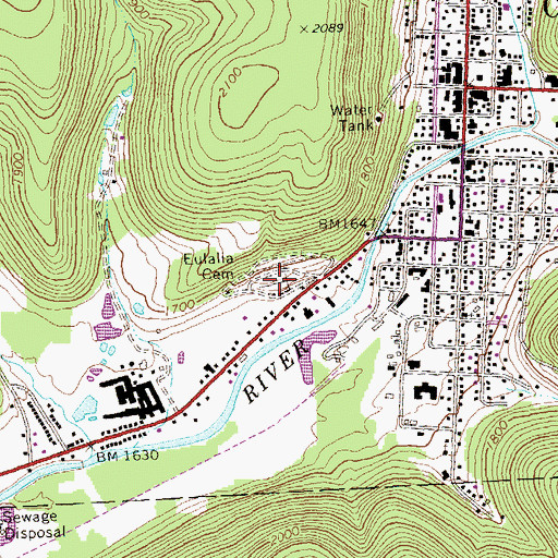 Topographic Map of Eulalia Cemetery, PA