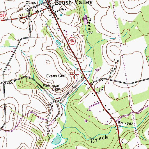 Topographic Map of Evans Cemetery, PA