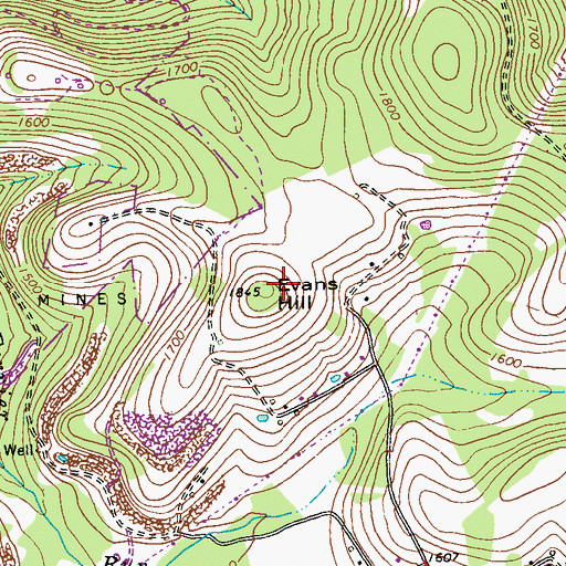Topographic Map of Evans Hill, PA