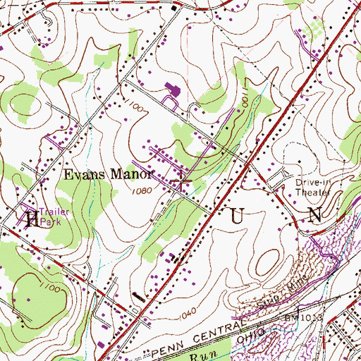 Topographic Map of Evans Manor, PA