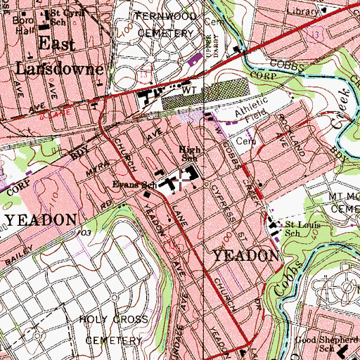 Topographic Map of Evans School, PA