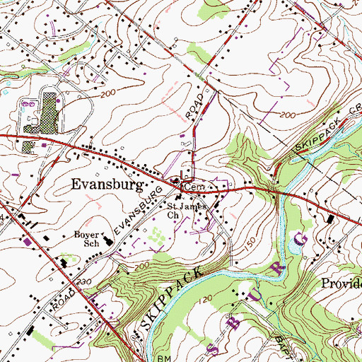 Topographic Map of Evansburg, PA