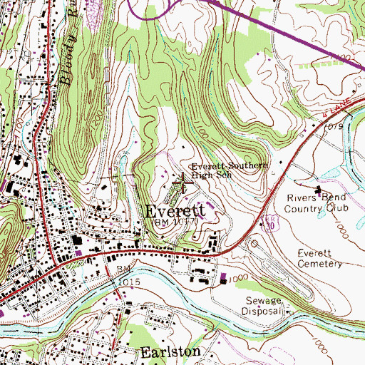 Topographic Map of Everett Area Middle / High School, PA