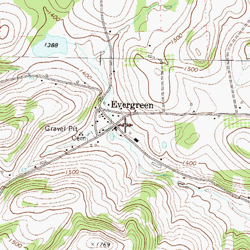 Topographic Map of Evergreen, PA