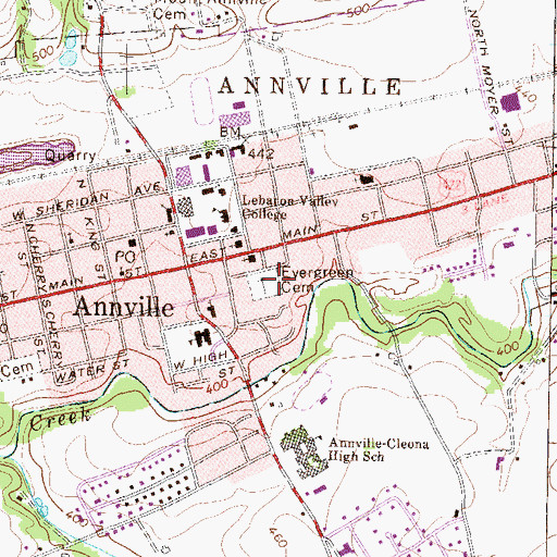 Topographic Map of Evergreen Cemetery, PA