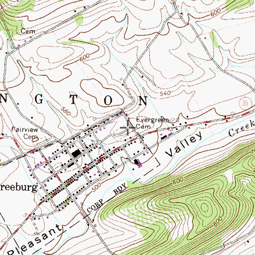 Topographic Map of Evergreen Cemetery, PA