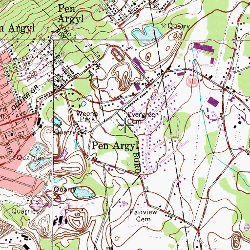 Topographic Map of Evergreen Cemetery, PA