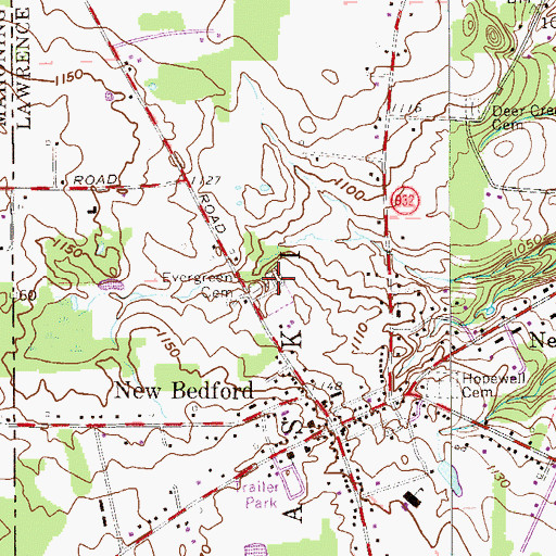 Topographic Map of Evergreen Cemetery, PA