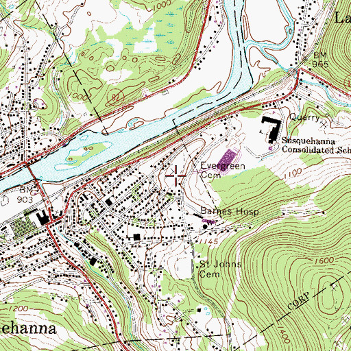 Topographic Map of Evergreen Cemetery, PA