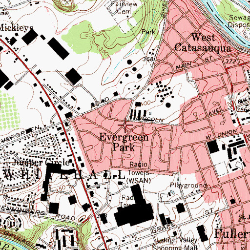 Topographic Map of Evergreen Park, PA