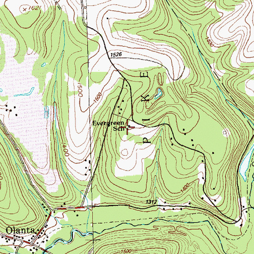 Topographic Map of Evergreen School, PA