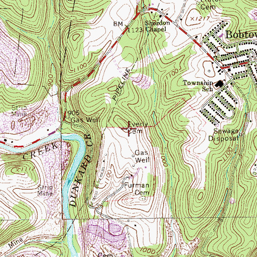 Topographic Map of Everly Cemetery, PA