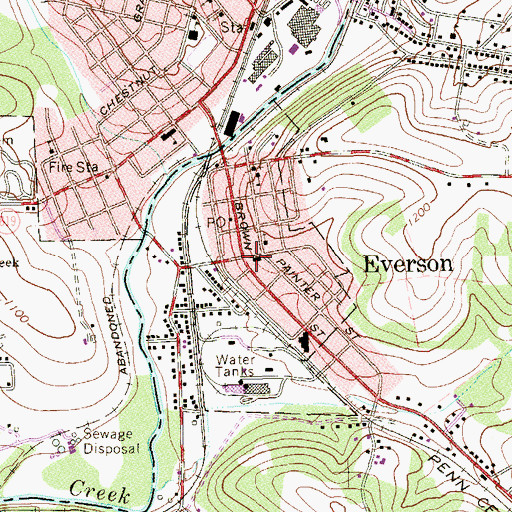 Topographic Map of Everson, PA
