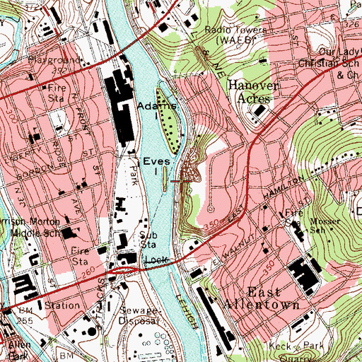 Topographic Map of Eves Island, PA