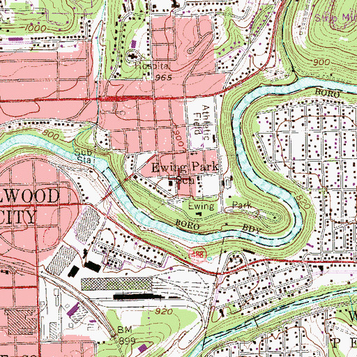 Topographic Map of Ewing Park School, PA