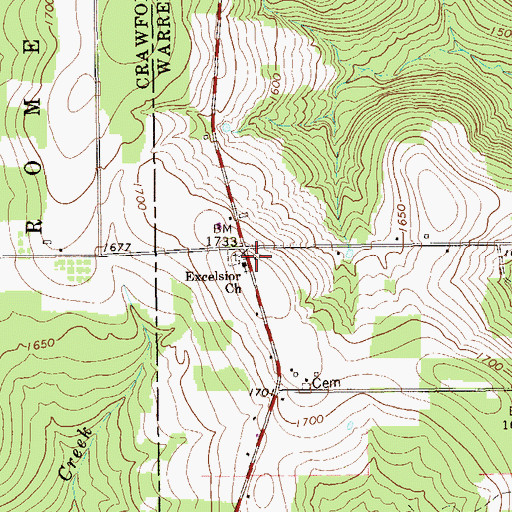 Topographic Map of Excelsior Church, PA
