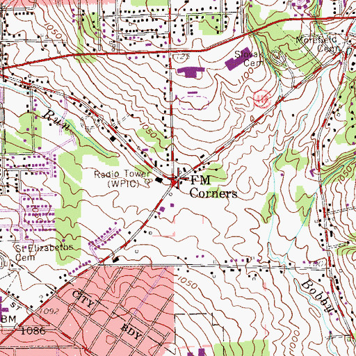 Topographic Map of F M Corners, PA