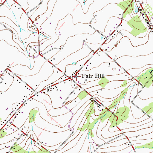 Topographic Map of Fair Hill, PA