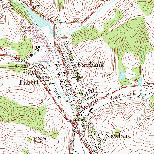 Topographic Map of Fairbank, PA