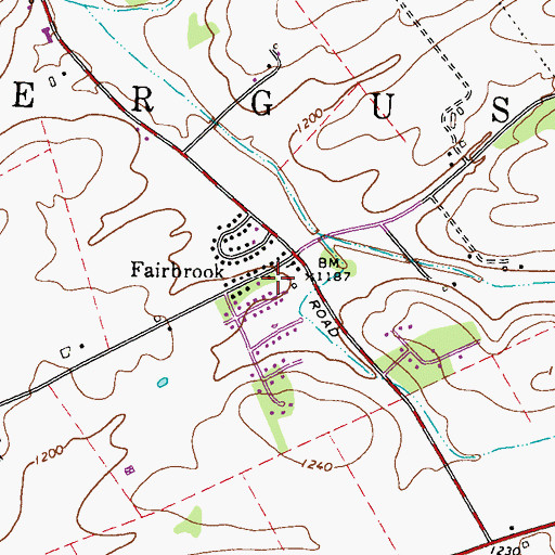 Topographic Map of Fairbrook, PA