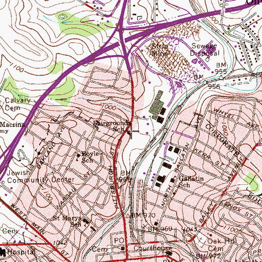 Topographic Map of Fairgrounds School, PA