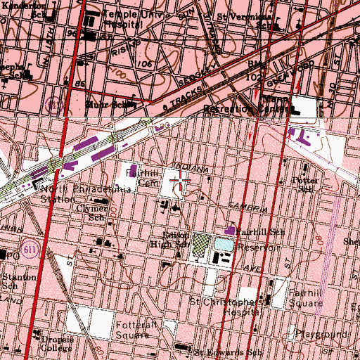 Topographic Map of Fairhill Cemetery, PA