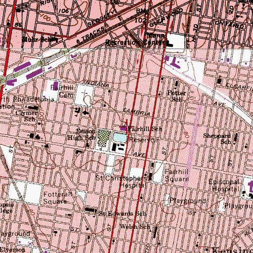 Topographic Map of Fairhill School, PA