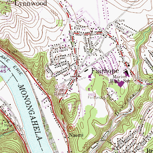 Topographic Map of Fairhope, PA