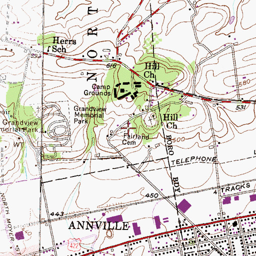 Topographic Map of Fairland Cemetery, PA