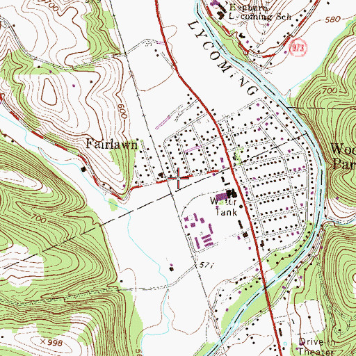 Topographic Map of Fairlawn, PA