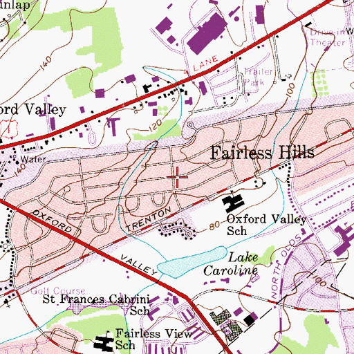 Topographic Map of Fairless Hills, PA