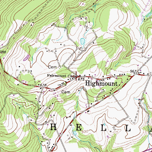 Topographic Map of Fairmount Church, PA