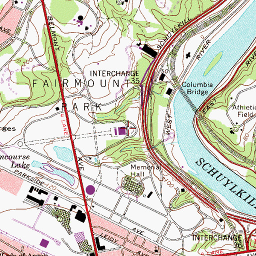 Topographic Map of Fairmount Park, PA