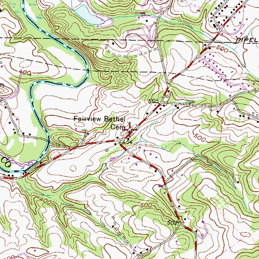Topographic Map of Fairview Bethel Cemetery, PA
