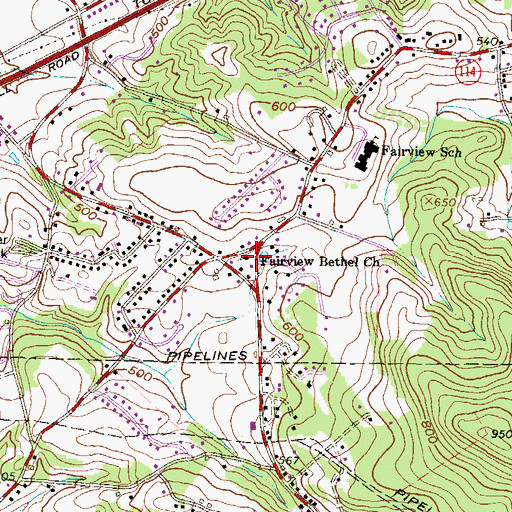 Topographic Map of Fairview Bethel Church, PA