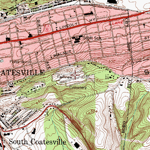 Topographic Map of Fairview Cemetery, PA