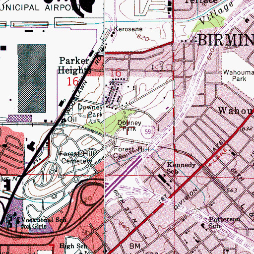 Topographic Map of Downey Park, AL
