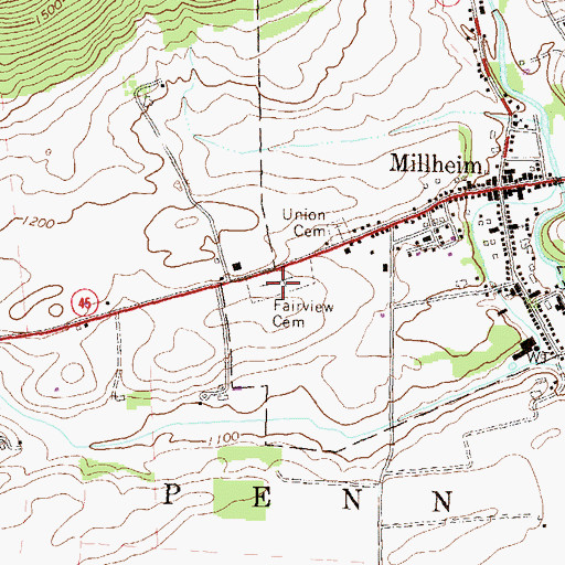Topographic Map of Fairview Cemetery, PA