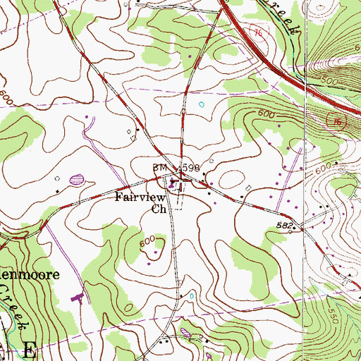 Topographic Map of Fairview Church, PA