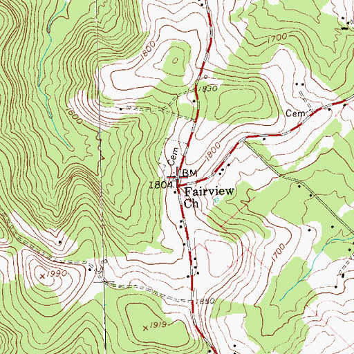 Topographic Map of Fairview Church, PA