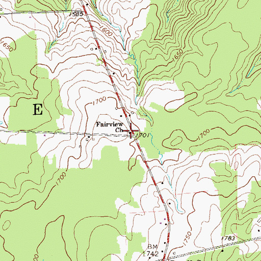 Topographic Map of Fairview Church, PA