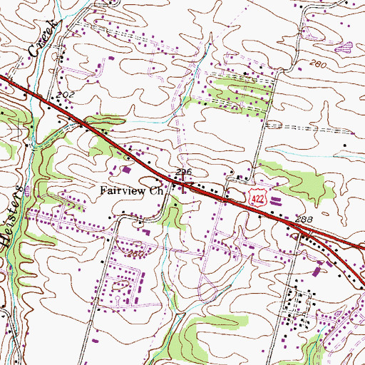 Topographic Map of Fairview Church, PA