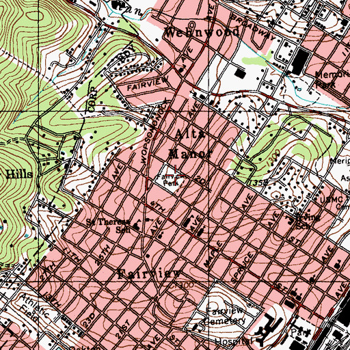 Topographic Map of Fairview Park, PA