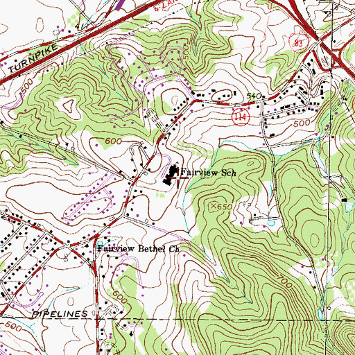 Topographic Map of Fairview School, PA