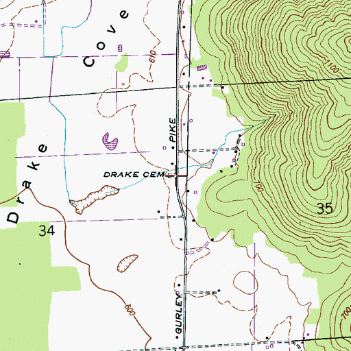 Topographic Map of Drake Cemetery, AL