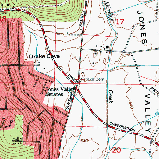 Topographic Map of Drake Cemetery, AL