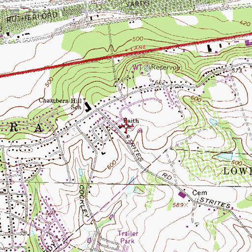 Topographic Map of Faith Church, PA