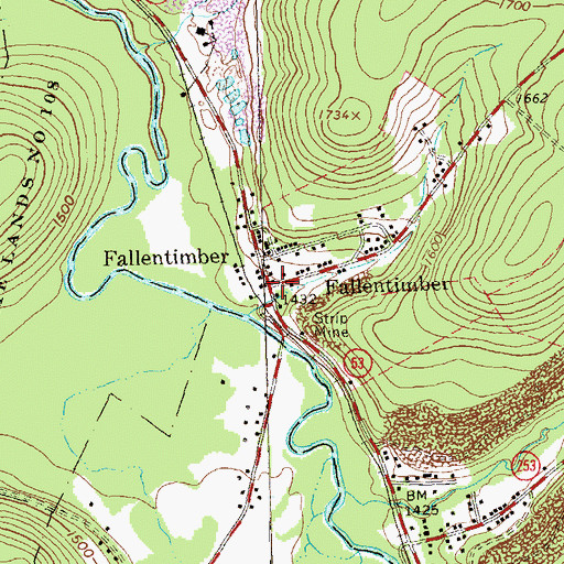 Topographic Map of Fallentimber, PA