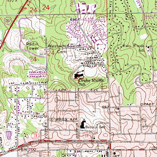 Topographic Map of Drake High School, AL